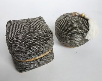 Pure Silver (NEW!) Beaded Bamboo Baskets - Decor Gift Boho Box Basket Storage Design