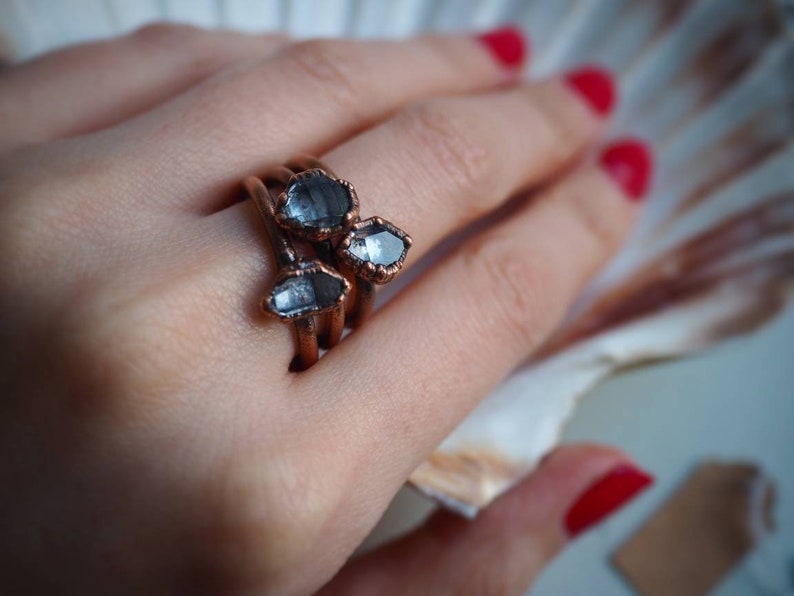 Quartz Jewellery Crystal Ring Gift for Her Copper Jewellery Gemstone Jewelry Crystal Jewelry Herkimer Diamond Ring Quartz