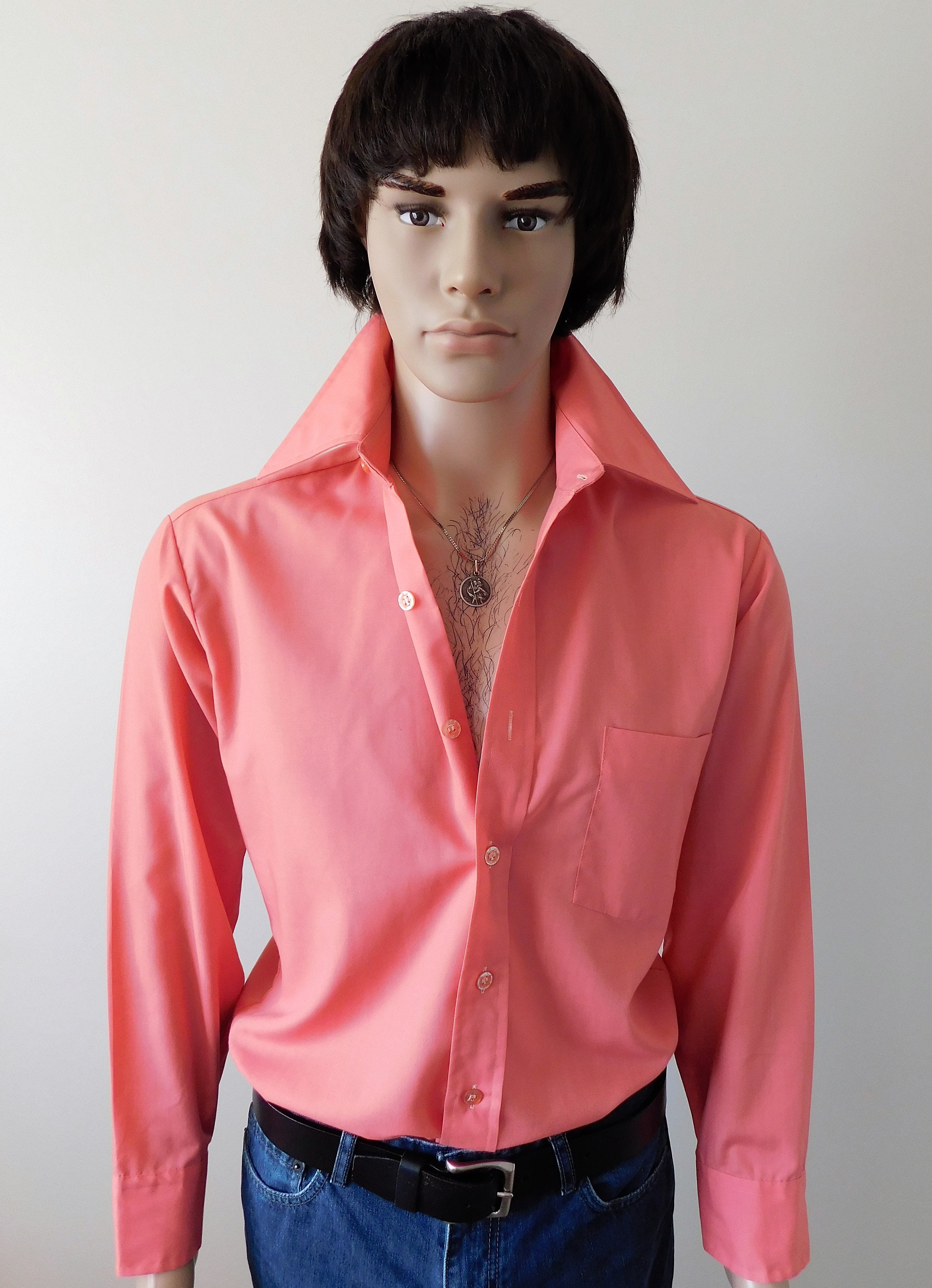 Mens Butterfly Shirt
 Vintage 1970 s Mens Butterfly Collar DISCO Dress Shirt by