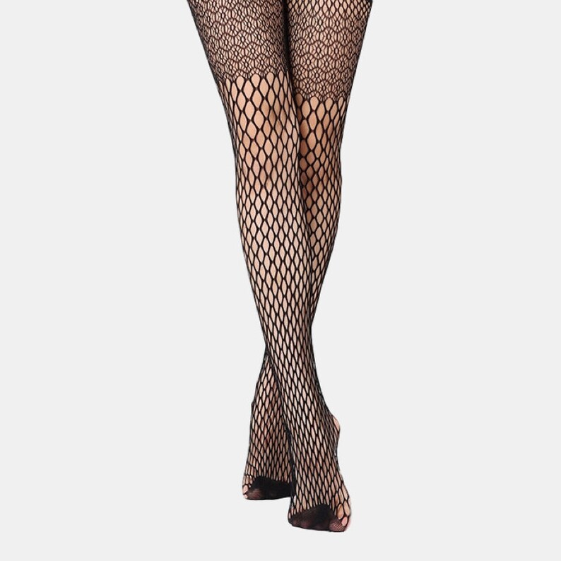 Two Tone Fishnet Tights with Builtin Garter Belt Crotchless | Etsy