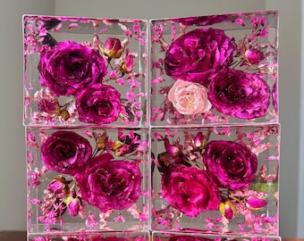 Benutzerdefinierte kleiner Harz-Andenken-Block, Hochzeitsblumen-Erhaltungsblock, Harzguss-Kunstdekor, getrocknete Blumenkunst, konservierte Blumen-Andenken