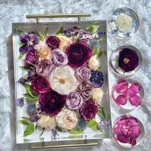 Preserved Wedding Flower Tray & Coaster Set, Wedding Bouquet Preservation, Wedding Souvenirs Keepsake Coasters, Wedding Gifts, Bridal Gifts image 2