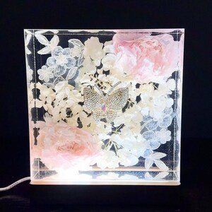 Luz de noche de recuerdo personalizada, preservación de flores para bodas, preservación de ramos, preservación de ramos de boda en luz de noche de resina, arte conmemorativo