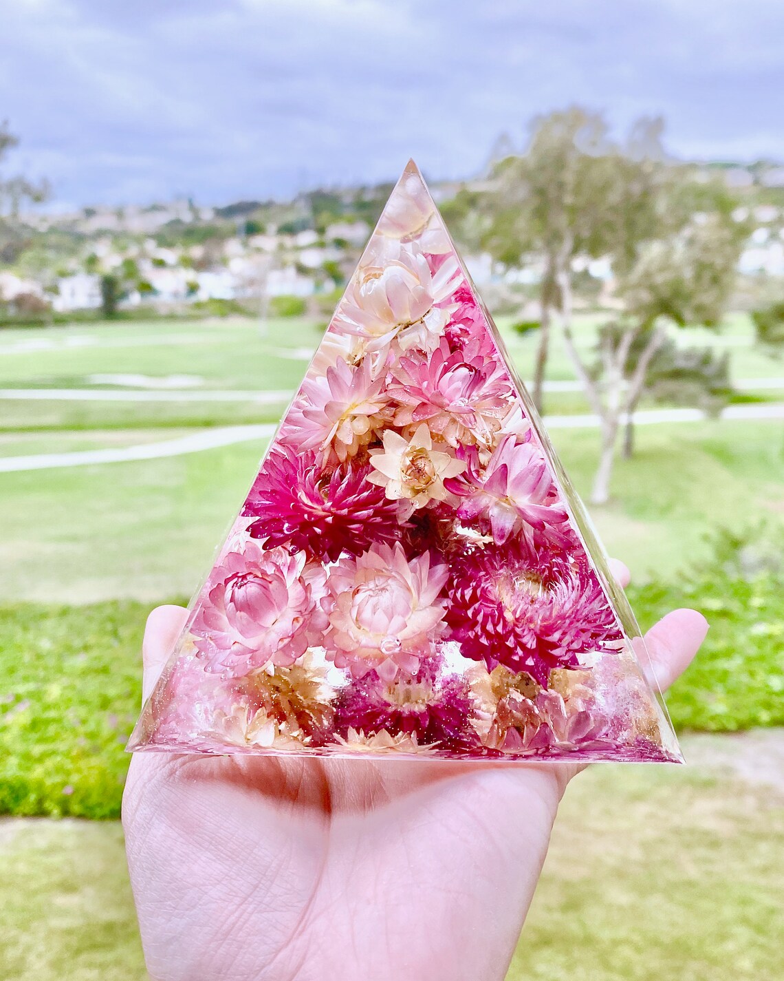 Real Flower Resin Pyramid Preserved Flower Pyramid Flower Etsy
