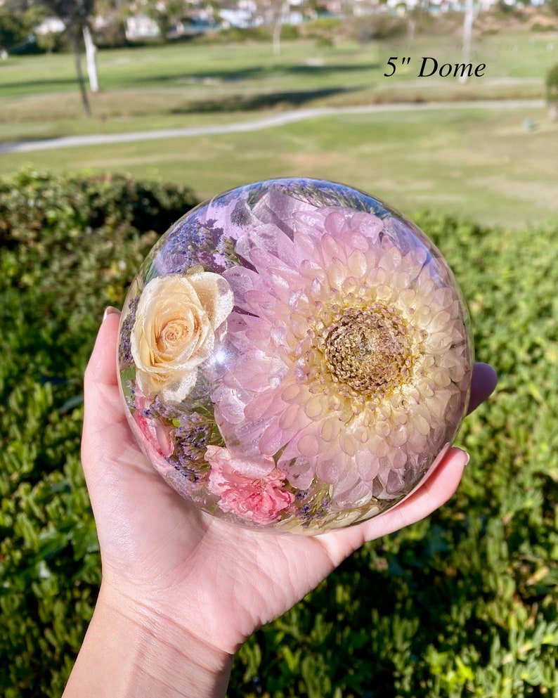 Custom Bouquet Preservation Dome, Wedding Bouquet Preservation Sphere, Preserved Flowers in Resin Half Sphere, Wedding Flower Art Decor image 7