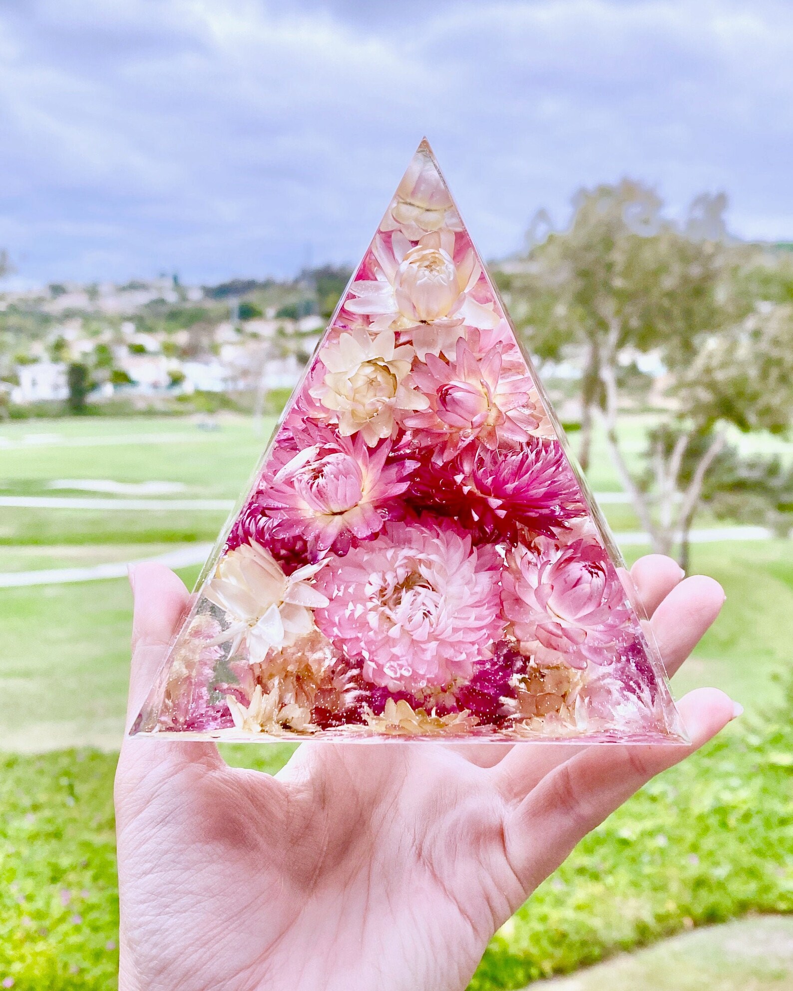 Real Flower Resin Pyramid Preserved Flower Pyramid Flower Etsy