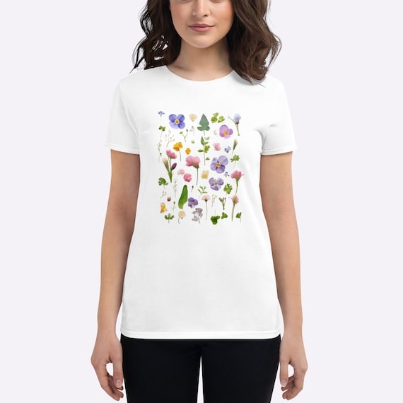 Women s Floral Shirt Flower Print Tee Floral Print Shirt Flower Gift for Her Purple Flower Shirt Cute Flower T shirt Girl s Floral Top Etsy