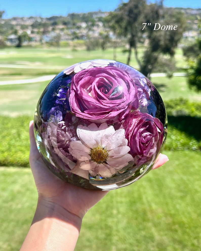 Custom Bouquet Preservation Dome, Wedding Bouquet Preservation Sphere, Preserved Flowers in Resin Half Sphere, Wedding Flower Art Decor image 1