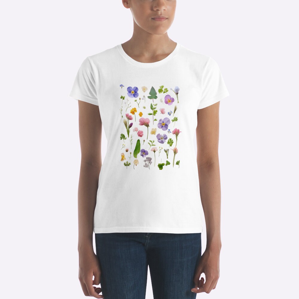トップス Y's girl&flower print design t-shirts ZXSXSY Women Short Sleeves Daisy Flowers Printed Crew Neck T