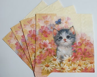 4 Lunch Paper Napkins for Decoupage Table  Kitten & Baubles Craft Vintage Napkin 