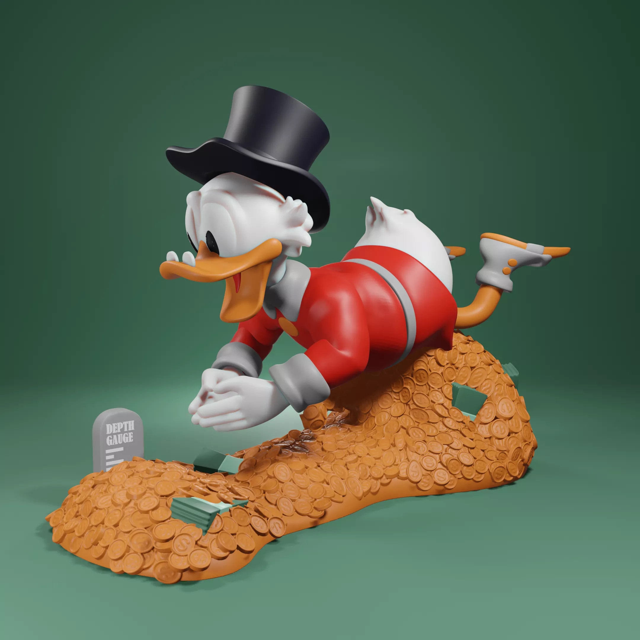 Uncle Scrooge, Time Is Money - Louis Vui, Sculpture by Luana Muntoni (Munlu. art)