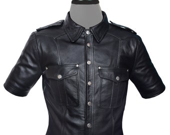 Pour HOMMES TENDANCE Authentique Cuir de Mouton Police Uniforme Bluff Gay