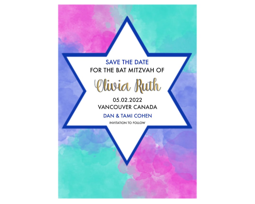Save the Date Bat Mitzvah Digital Invitation - Etsy