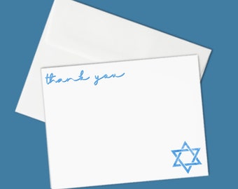 Set of 10 Folded Thank You Note Cards, note card set, Jewish Note cards