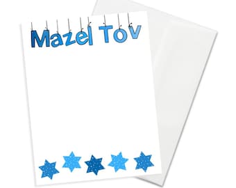 Set of 10 Flat Mazel Tov Note Cards, notecard set, Jewish Note cards, Simcha cards, Bar Mitzvah cards, Bat Mitzvah cards, jewish flat cards