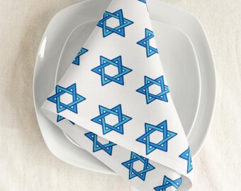 Vierteiliges Set Servietten mit Davidstern, jüdischen Feiertagen, Bar Mitzwa und Bat Mitzwa