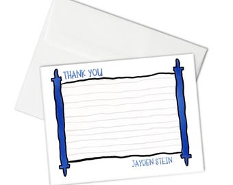 Set of 10 personalized thank you cards, Jewish Note cards, Simcha cards, Bar Mitzvah cards, Bat Mitzvah cards, jewish flat cards