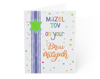 Tarjetas de felicitación Mazel Tov para Bnai Mitzvah (1, 10, 30 y 50 unidades)