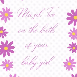 Tarjeta de niña Mazel Tov, bebé Mazel Tov, tarjeta de niña judía