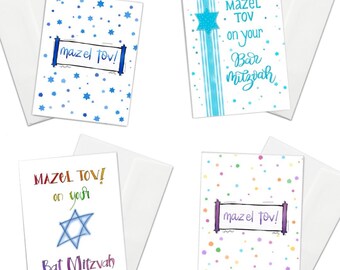 Multi Pack Bar & Bat Mitzvah Cards, Mazel Tov card, jewish cards,