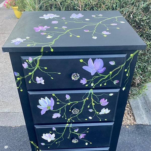 Out of Stock! Sold! Lingerie chest,  Dresser, Organizer, Chest of Drawers, Original Hand Painting Fantasy Magnolias, French Country Dresser