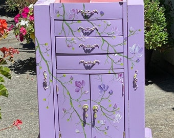 Out of Stock! Accept New Orders! Jewelry Armoire, Jewelry Organizer, Make -Up Storage, Original Hand Painted Colorful Magnolias, Jewelry Box