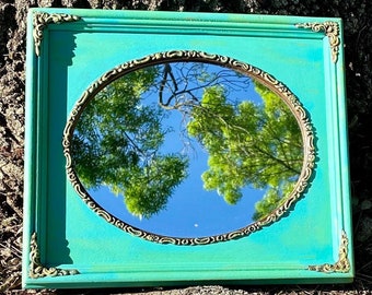SOLDOUT, Antique Mirror, Shabby Chic Mirror, French country Wall Decor, Decorative Hanging Mirror, Blue Green Mirror, French provincial