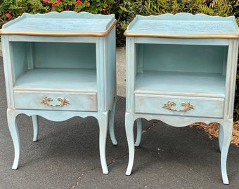 SOLDOUT! Unavailable! Antique Nightstands Pair, End Table, Bedside Tables, Shabby Chic Nightstands, French Provincial Night Stand, Love Poem