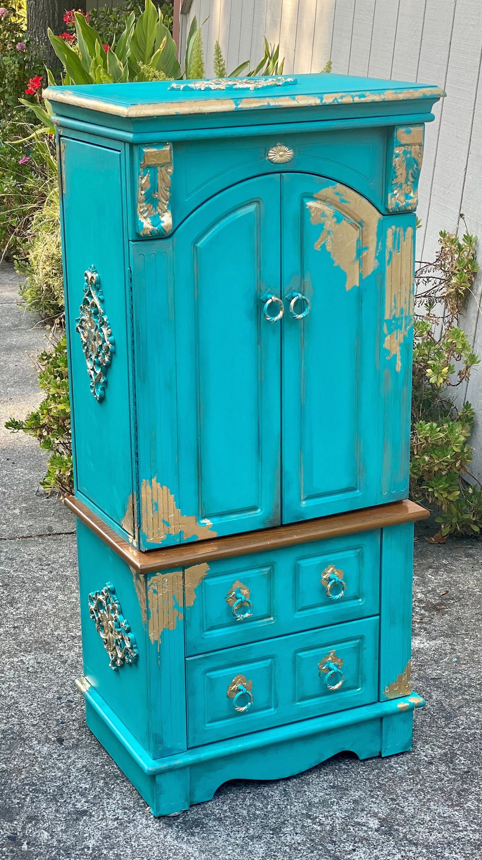 ブルーパレット　棚　アンティーク SOLD! Unavailable! Jewelry Armoire, Turquoise Jewelry Box, Vintage