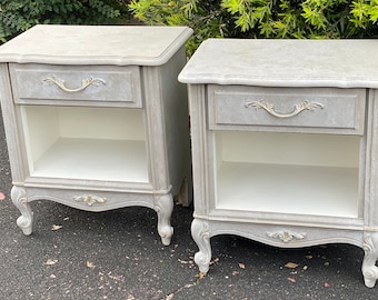SOLD-OUT! Unavailable! Nightstand Pair, Vintage Style Bedside tables, French Country End Tables, Shabby Chic Night Stands., Two Tone Table