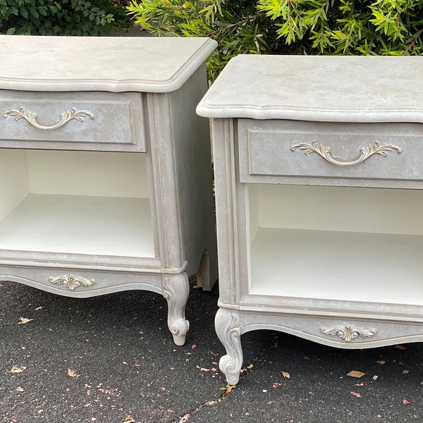 SOLD-OUT! Unavailable! Nightstand Pair, Vintage Style Bedside tables, French Country End Tables, Shabby Chic Night Stands., Two Tone Table