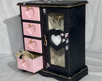 NOT 4 SALE! Blossom Jewelry Box Pink Jewelry Organizer Wooden Jewelry Box Gift For Mom Heart Wood  Box Vintage Jewelry Armoire Jewelry Box