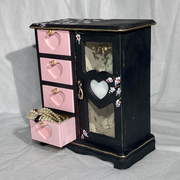 NOT 4 SALE! Blossom Jewelry Box Pink Jewelry Organizer Wooden Jewelry Box Gift For Mom Heart Wood  Box Vintage Jewelry Armoire Jewelry Box