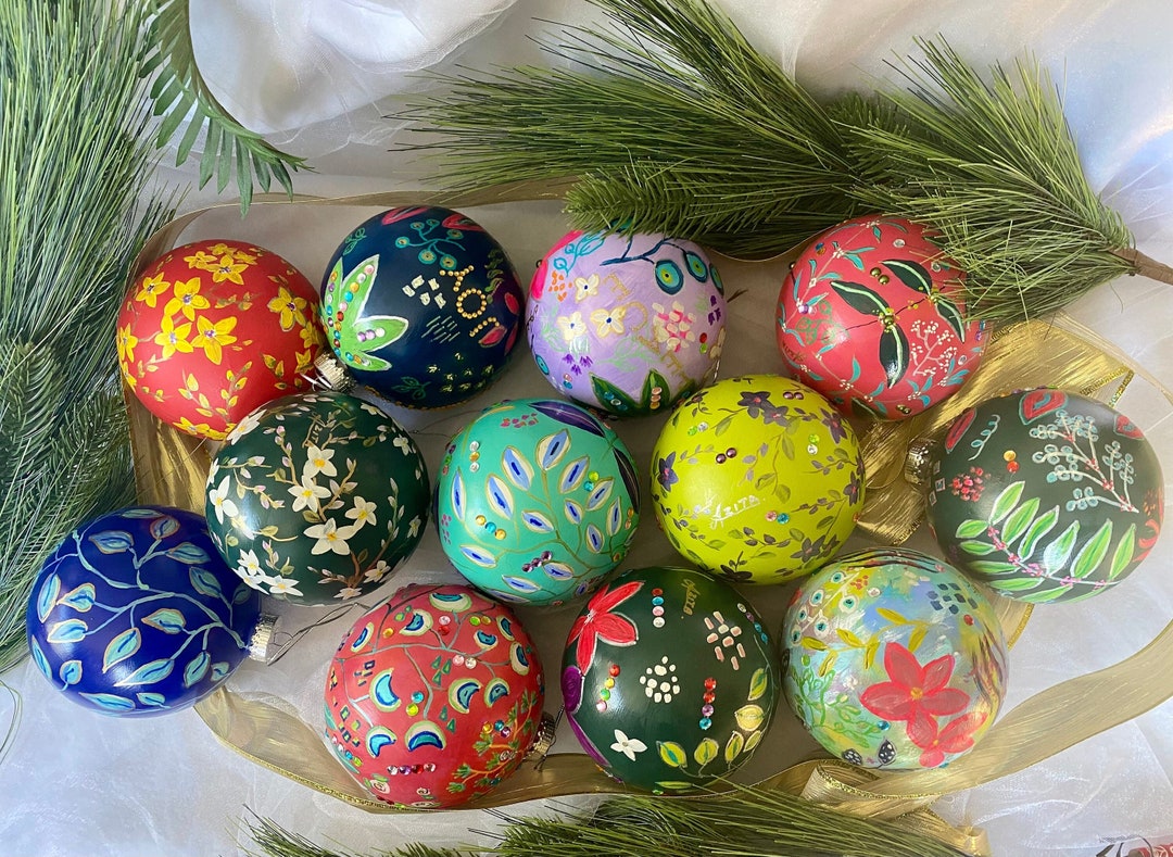 5 Colorful Hand Painted Ornaments, Under 20 Dollars Christmas Gifts