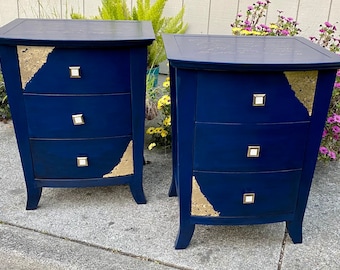 SoldOut! Night Stands, Shabby Chic End Tables, Love Poem Nightstands, French Country Style Bedside Tables, Navy/black 3 Drawers Night Stands
