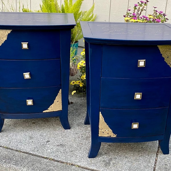 SoldOut! Night Stands, Shabby Chic End Tables, Love Poem Nightstands, French Country Style Bedside Tables, Navy/black 3 Drawers Night Stands