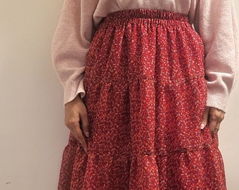 Falda maxi floral/ falda de longitud media/falda maxi para verano/falda floral de verano/hermosa falda de primavera/falda floral/ falda floral roja