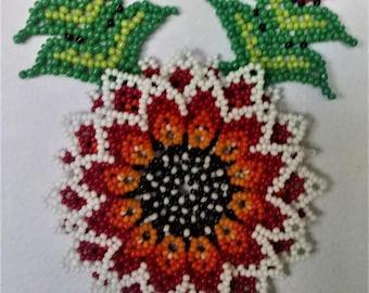 Huichol style triple red flower