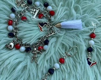 Handmade NFL Houston Texans Bracelet & Earrings
