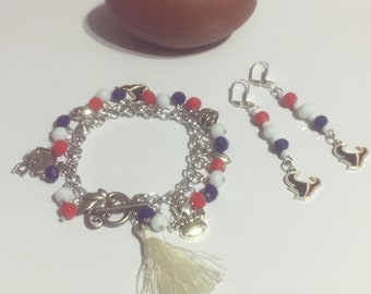 Handmade NFL Houston Texans Bracelet & Earrings