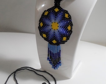 Huichol style mandala blue star