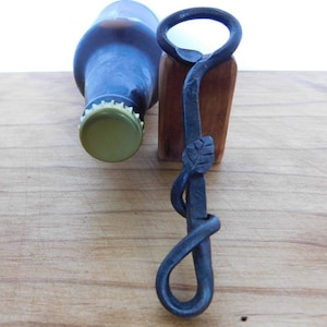 Hand Forged Leaf Bottle Opener - Blacksmith - Iron - Metal - Unique Gift