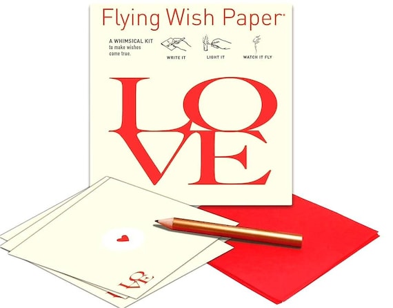 Flying Wish Paper LOVE LETTERS Write It, Light It & Watch It Fly Mini Kit  With 15 Wishes 