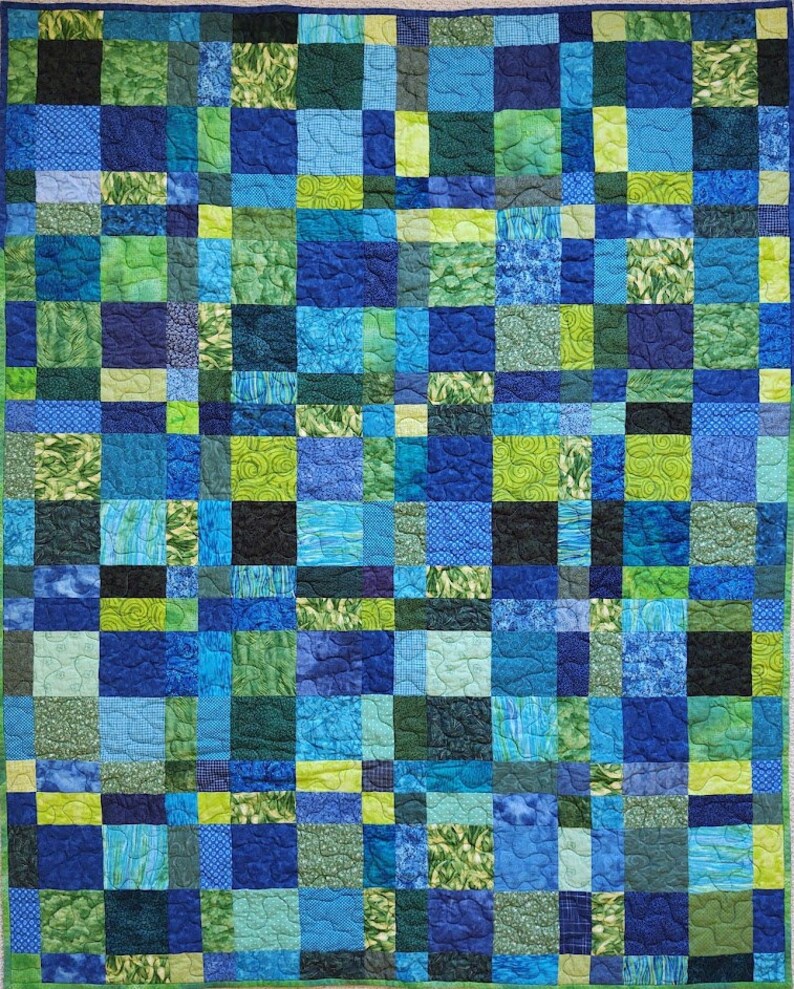 Blue and Green Picnic Quilt Ready to Ship Handmade Quilt Etsy