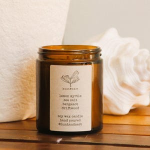Lemon Myrtle Sea Salt Bergamot & Driftwood Soy Candle: Amber Apothecary Jar