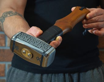 Personalized Viking Hammer | Hand-Forged High Carbon Steel Hammer with Ashwood Handle & Custom Engraving