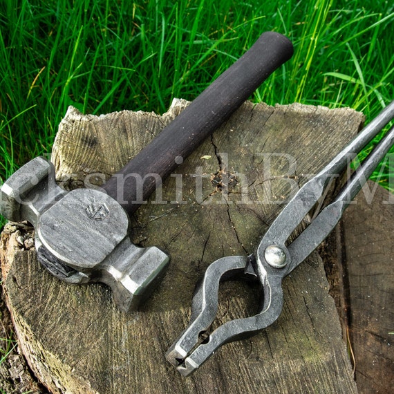 Blacksmith Round Hammer & Blacksmith Forge Tongs Universal SET Blacksmith  Tools Hammers With Personalization 