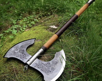 Huge Viking Axe | Celtic Style Battle Axe | Steel Head & Leather Wrapped Handle