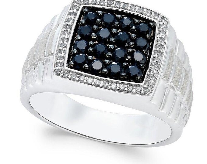 Classic Black Spinel Ring Anniversary Men Black Spinel Ring Promise Ring Round Sterling Silver Ring Black Gemstone Ring
