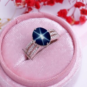 Wedding Ring Lindy Star Sapphire Ring Sterling Silver 925  Blue Star Sapphire Ring for Women